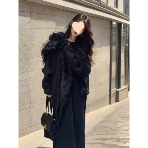 Idle Style Large Lapel Sweater Coat Long Elegant Knitted Cardigan - Image 5