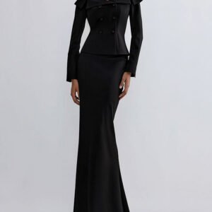 Black Double-breasted Jacket And Long Skirt Suit