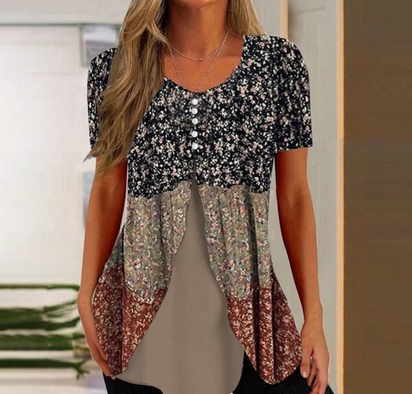 Fashion Printed Casual Short Sleeve Fake Two-piece T-shirts Women - Image 3