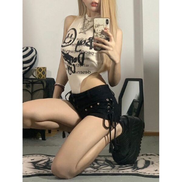American Vibe Retro Tight Black Denim Shorts Women - Image 4