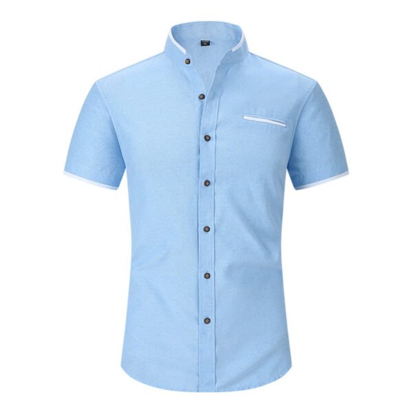 Stand Collar Men's Short Sleeve Shirt - Image 4