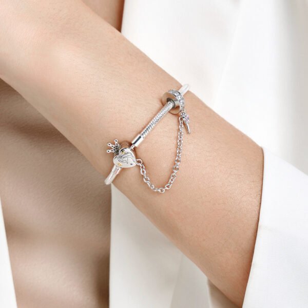 S925 Sterling Silver Heart Lock Snake Bone Chain Diy Beaded Bracelet Basic Chain - Image 3