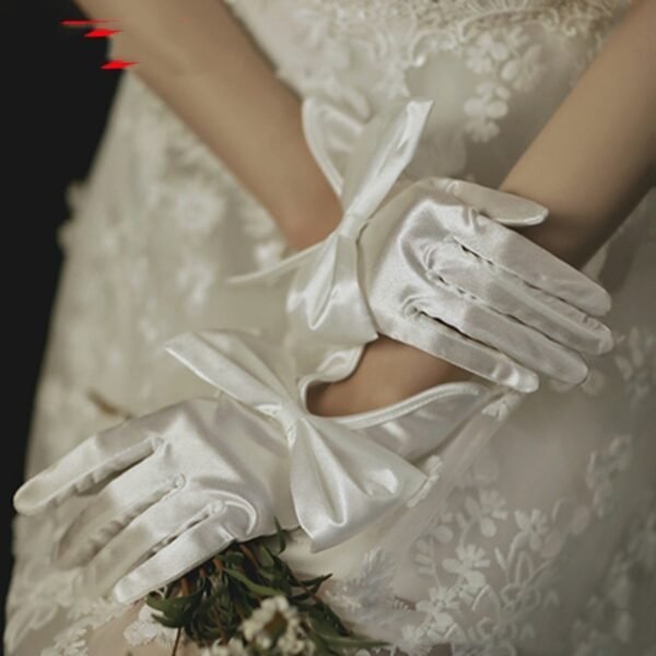 Bridal Gloves Pearl Lace Bow - Image 3