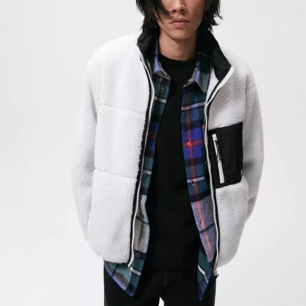 Men's Autumn And Winter Stitching Fleece Jacket Coat - Image 4