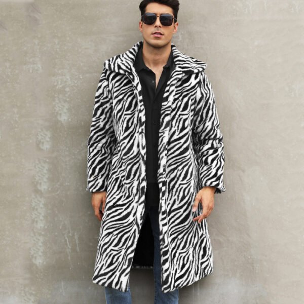 Men's Square Collar Imitation Fur Long Coat Overcoat - Image 3