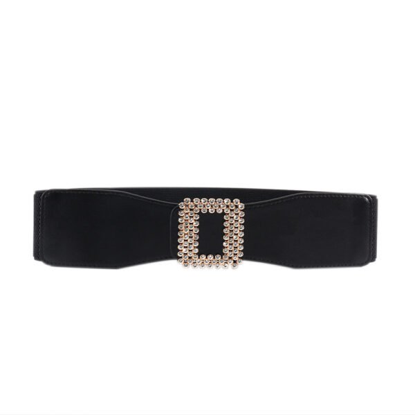 Elastic Female Black Rhinestone Square Buckle Elastic Waistband - Image 5