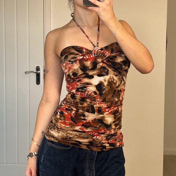 European And American Retro Printed Sexy Backless Halter Vest - Image 4