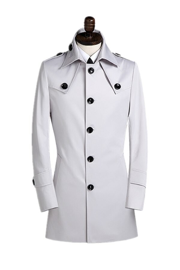 Men's Lapel Trench Coat Korean Version Slim Single Breasted Medium Length - Image 5
