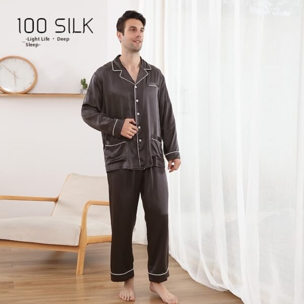 Men's Silk Pajamas 22 M Heavy Mulberry Silk Lapel Homewear - Image 6