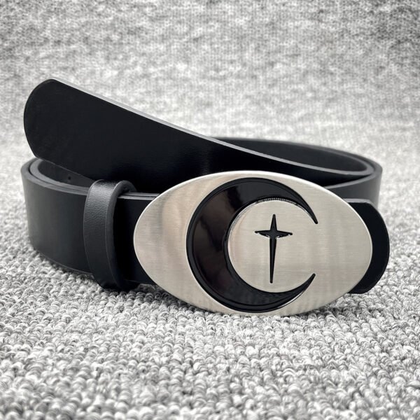 Personalized Distressed Metal Oval Moon Snap Button Decoration Belt - Image 2