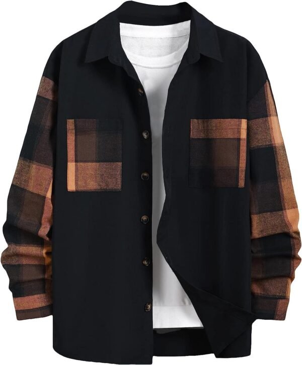 Autumn New Plaid Colorblock Long Sleeve Men's Casual Shirt - Image 6
