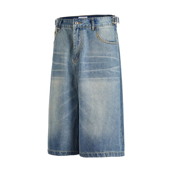 American Retro Denim Cropped Pants Washed Cat Beard Pattern - Image 5