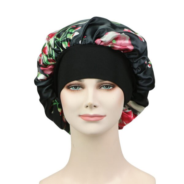 New Satin Print Nightcap Wide-brimmed Elastic Shower Cap - Image 2