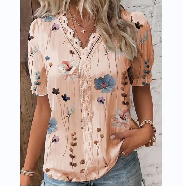 V-neck Holiday Fashion Floral Short Sleeve - Image 5