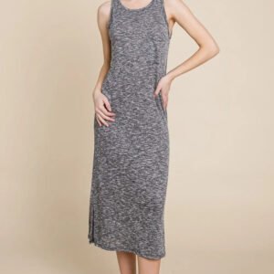 BOMBOM Round Neck Slit Midi Tank Dress