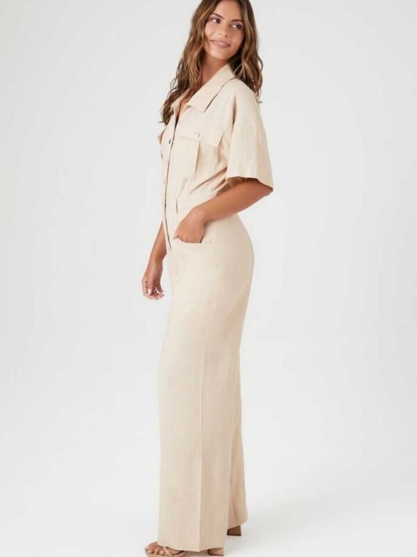 Flip Pocket Tencel Linen Jumpsuit For Women - Image 5