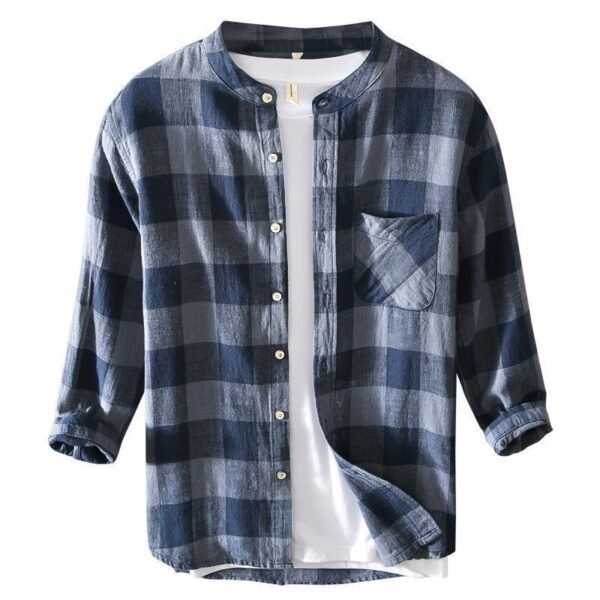 Casual 34 Sleeve Plaid Shirt Coat Male - Image 4