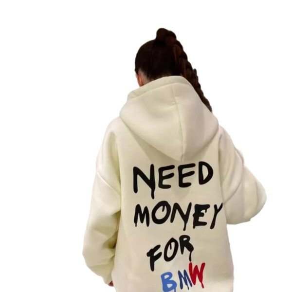 Hooded Sweater Simple Style Design Letter Print Loose All-matching Top - Image 5