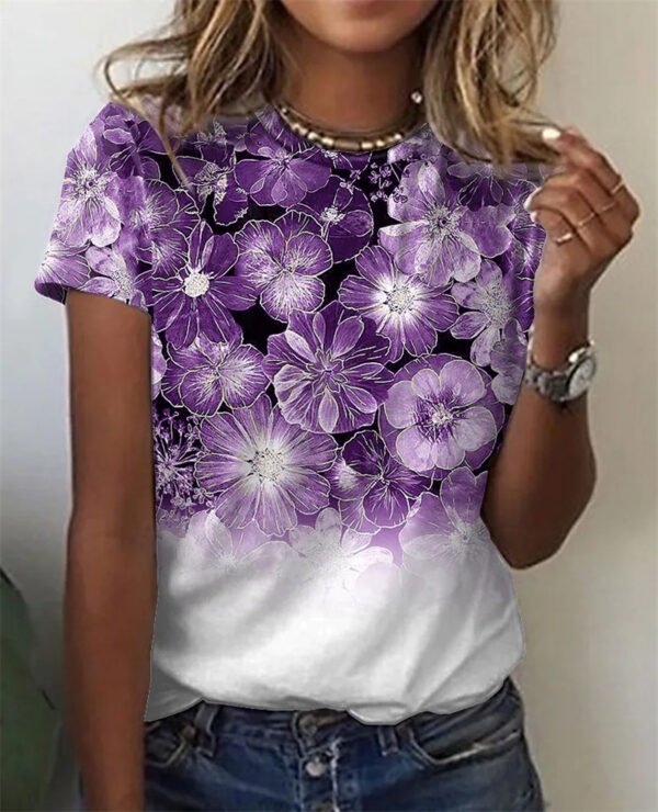 Huamang Printed Short Sleeve Round Neck T-Shirt - Image 4
