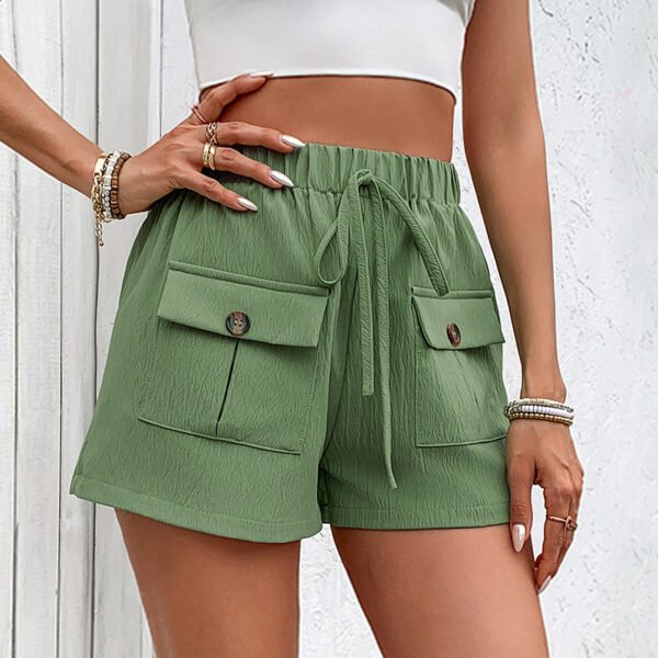 Women's Double Pocket Casual Elastic Waist Lace-up Shorts - Image 4
