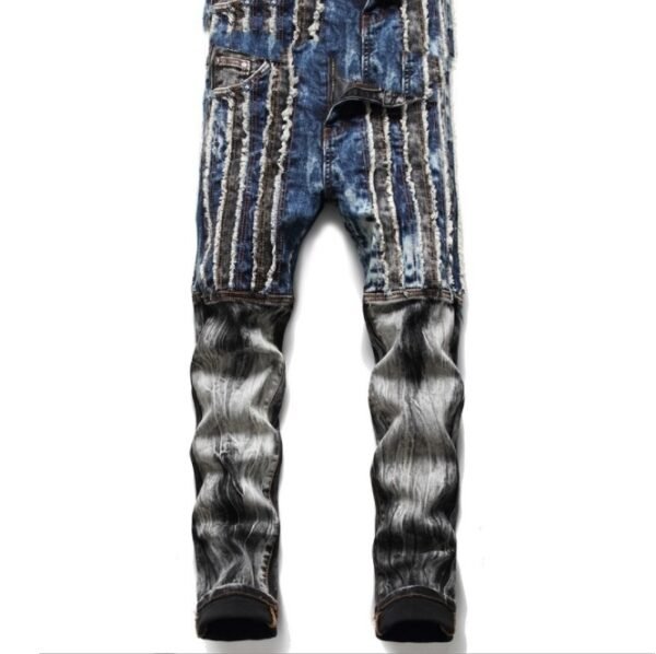 Embroidered Hole Slim Stretch Men's Jeans - Image 2