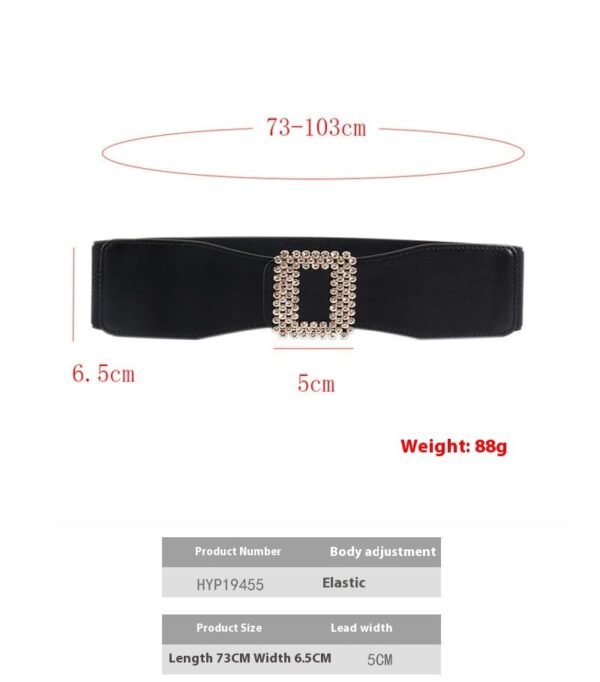 Elastic Female Black Rhinestone Square Buckle Elastic Waistband - Image 7