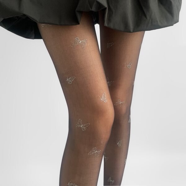 Black With Diamond Bow Stockings Thin Snagging Resistant Pantyhose - Image 4