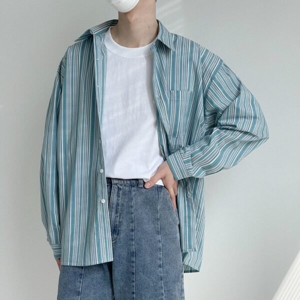 Striped Long-sleeved Shirt Men's Hong Kong Style - Image 2