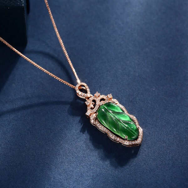 Jadeite Necklace With Gold Inlaid Branches And Jade Leaves - Image 4