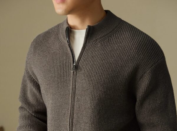 Anti-Pilling Heavy Zipper Knitted Cardigan Stand Collar Pocket Sweater - Image 6