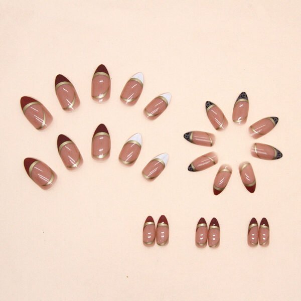 Almond Nail Shiny Gold Foil Color-blocking Leopard Print White Fake Nails - Image 4