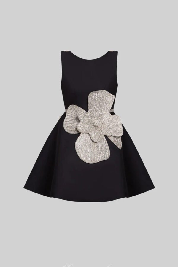 French Style Temperament Sequined Flower Stitching Dress - Image 4