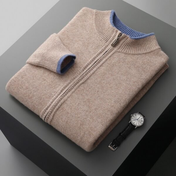 Autumn And Winter New Men's Contrast Color Cardigan Half Turtleneck Zipper Sweater Men - Image 8