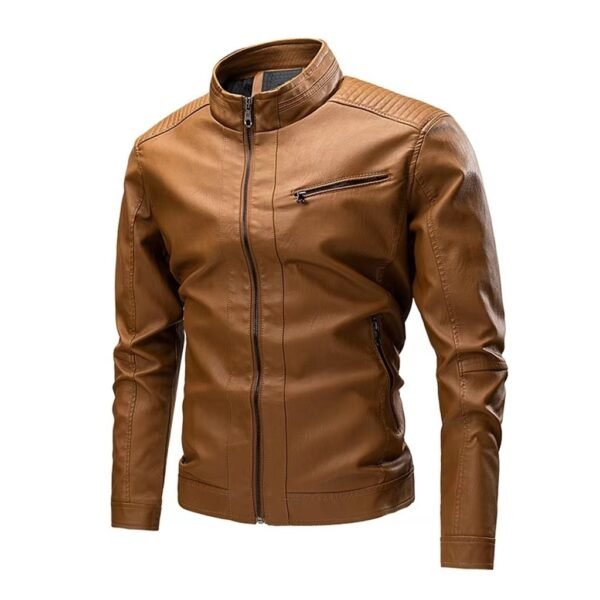 Spring And Autumn Cross-border Casual Men's Leather Clothing Stitching Motorcycle Retro Fashion Leather Jacket Coat - Image 3