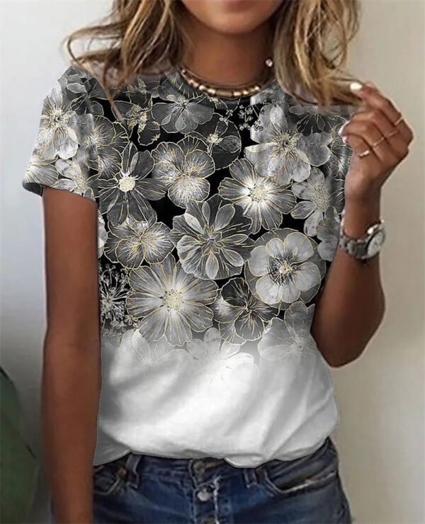 Huamang Printed Short Sleeve Round Neck T-Shirt - Image 5
