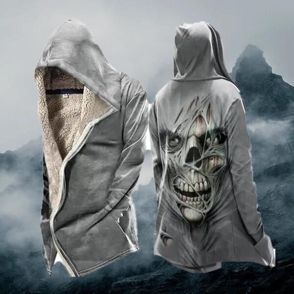 Autumn Winter Fleece Thickened Skull Print Coat Trench Coat - Image 5