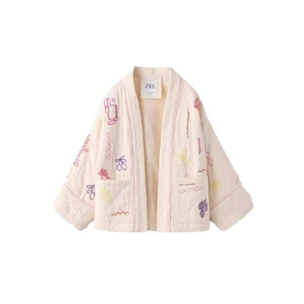 Casual All-match V-neck Fruit Embroidery Kimono Jacket - Image 5