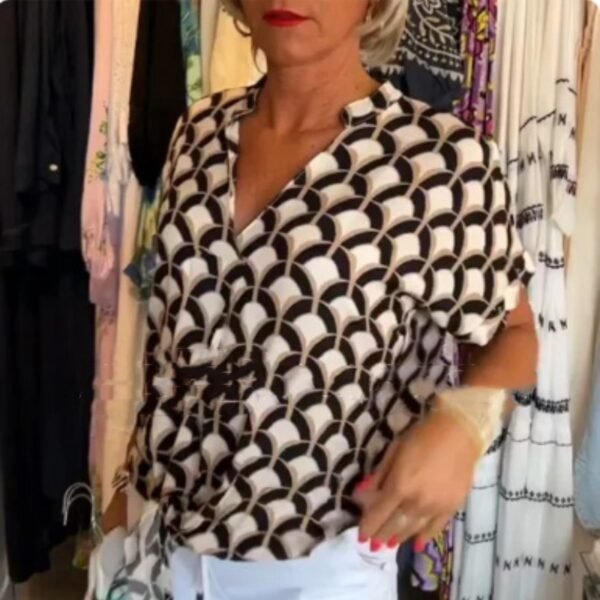 Women's Shirt Summer V-neck Fashion Elegant Printed Shirt - Image 9