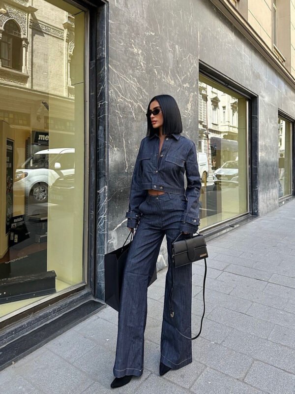 Short Denim Jacket & High-waisted  Pants Suit - Image 3