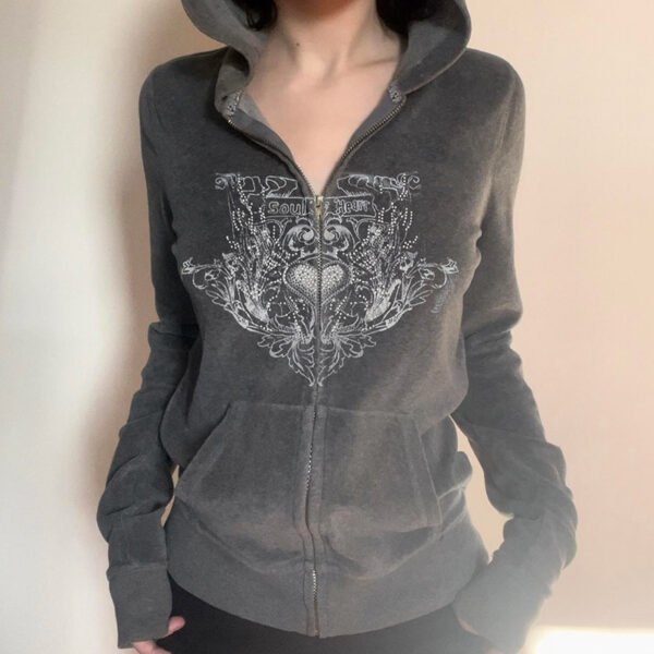 American Retro Printed Loose Sweatshirt Cardigan