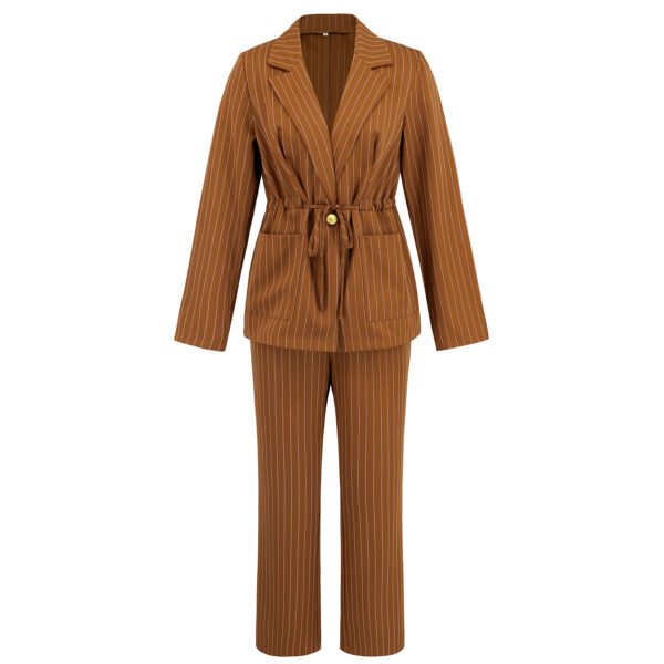 Fashion Striped Lapel Two-piece Suit Suit Drawstring Coat Trousers - Image 2