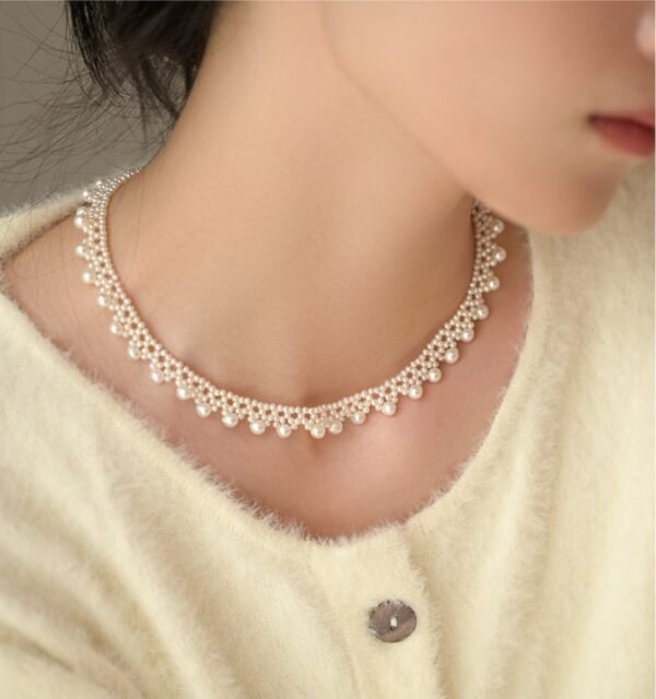 Lace Vintage Multilayer Round Lady Pearl Necklace 18K Gold Adjustable Choker - Image 5