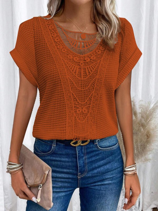 Summer Hollow Out Short-sleeved T-shirt Women's Clothing - Image 7