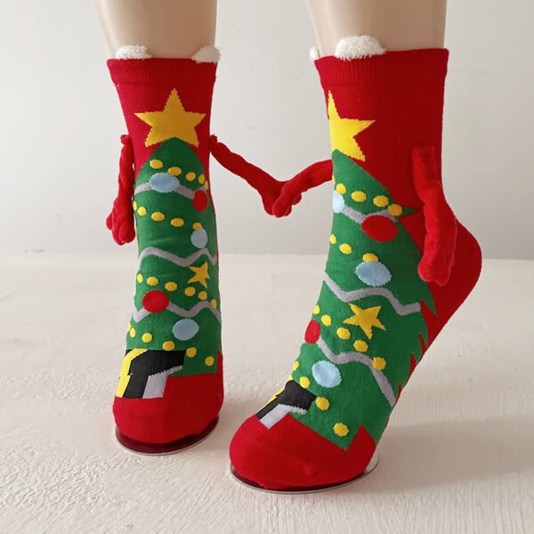 Christmas Magnetic Socks Cute Elk Santa Claus Snowman Hand-holding Socks For Couple - Image 8