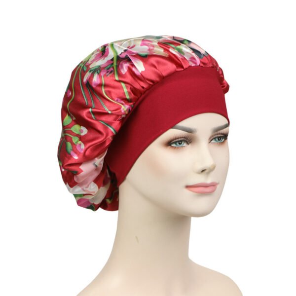 New Satin Print Nightcap Wide-brimmed Elastic Shower Cap - Image 4