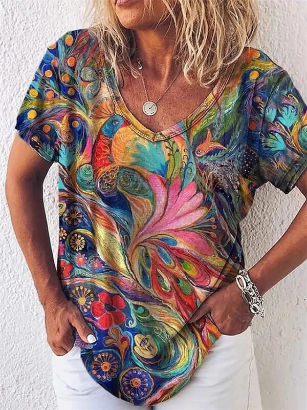 Europe And America Cross Border Summer Elegance Women's 3D Women's Abstract Painting T-shirt Pattern Graffiti - Image 2