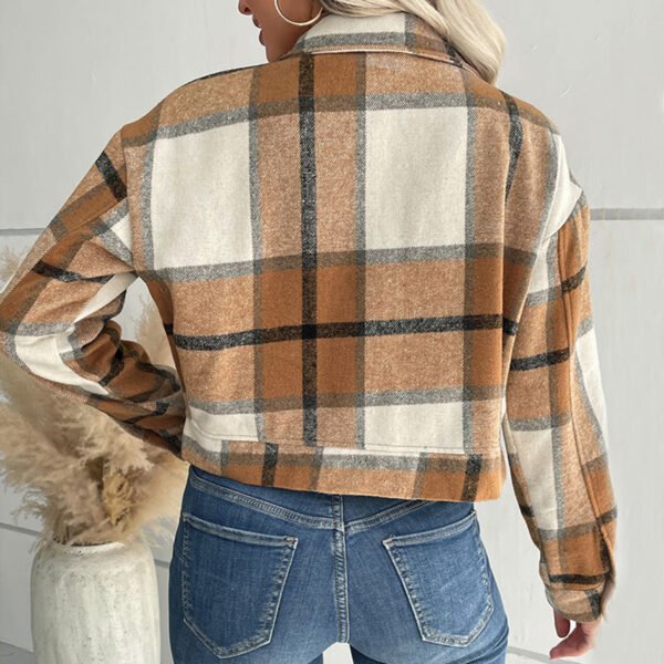 Plaid Lapel Cropped Jacket - Image 2