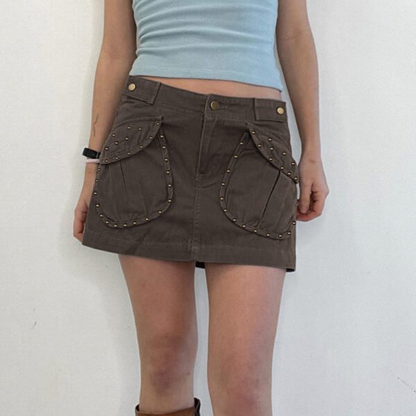 American Retro Rivet Pocket Denim Skirt