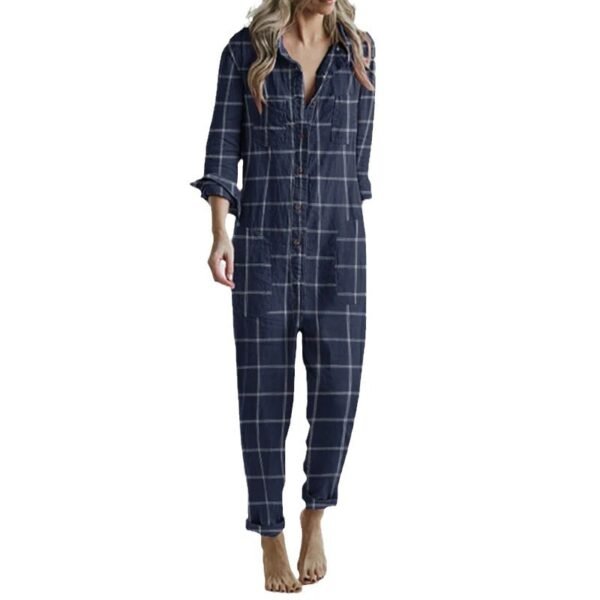 Plaid Printed Casual Lazy Home Jumpsuit - Image 5