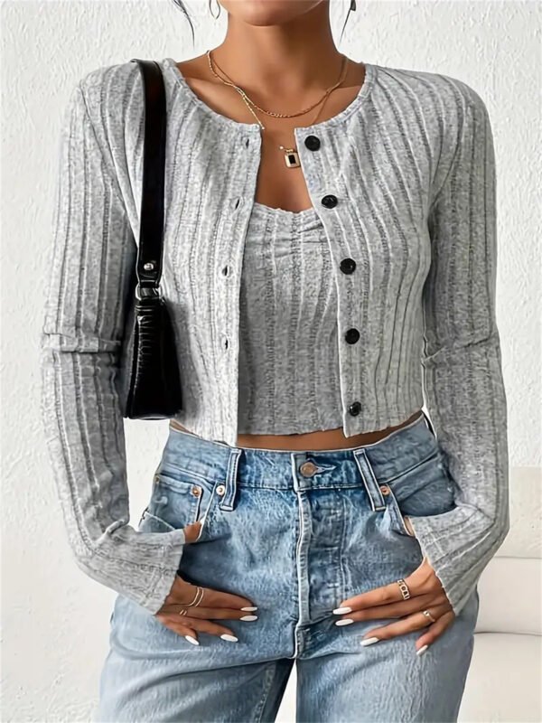Rib Button Front Knit Elegant Set
